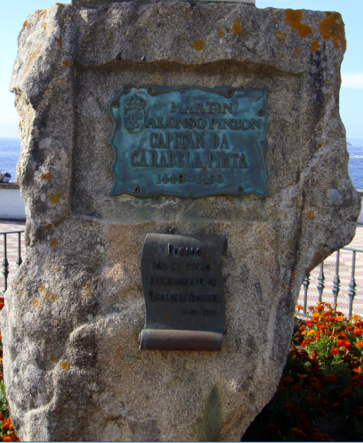 Inscripción en la base de la estatua de MARTIN ALONSO PINZÓN, Capitán da Carabela Pinta. 1440-1493. Placa donada por el ayuntamiento de Palos de la Frontera..PNG