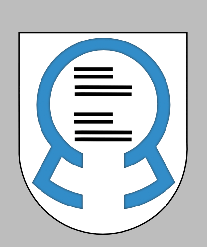 De prata, unha pranta de vivenda castrexa de azur cargada de dúas mensaxes de sable